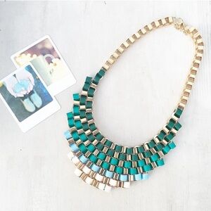 Gold Multi Color Ribbon Statement Necklace